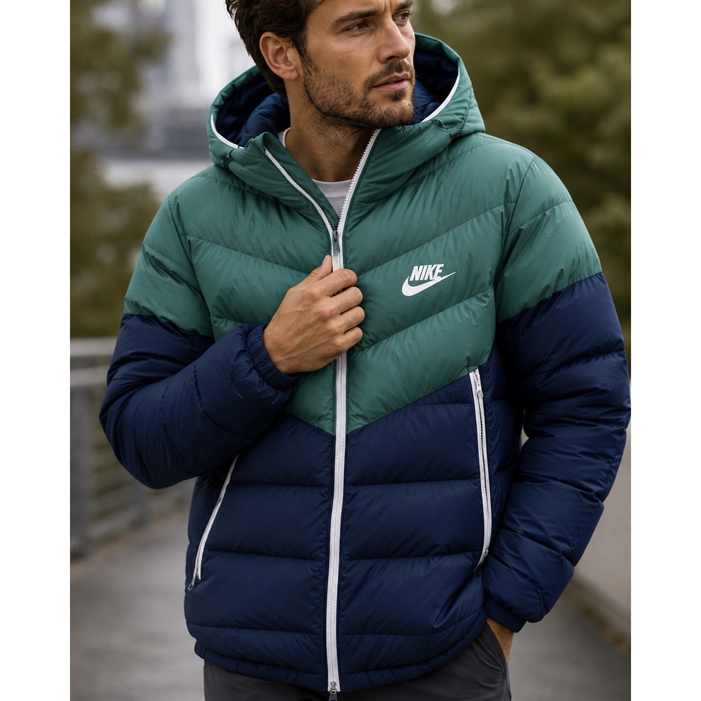 Nike Windrunner Down Hooded Puffer Jacket Colorblock Green Navy XL Men